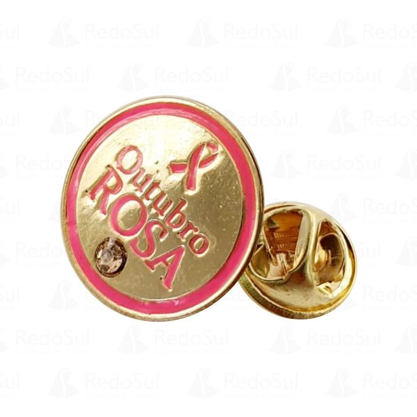 Boton em Metal Recortado Outubro Rosa redondo