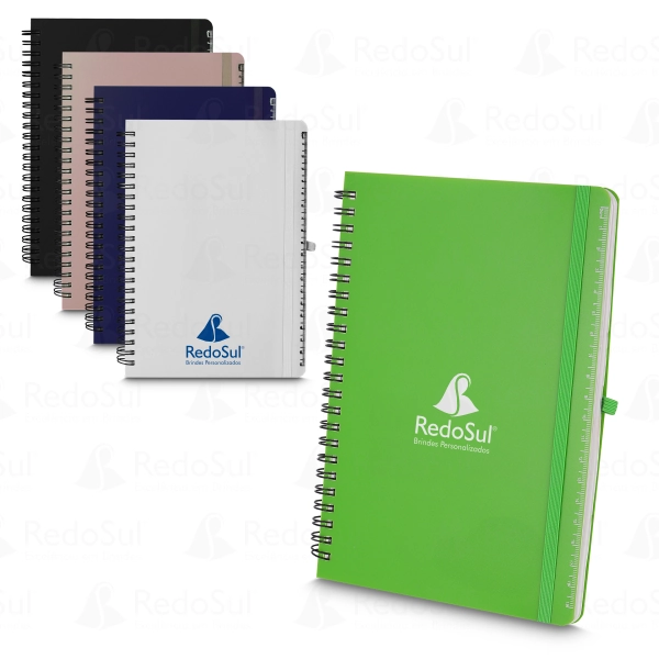 Caderno Personalizado de Anotações em pp reciclável com suporte para caneta