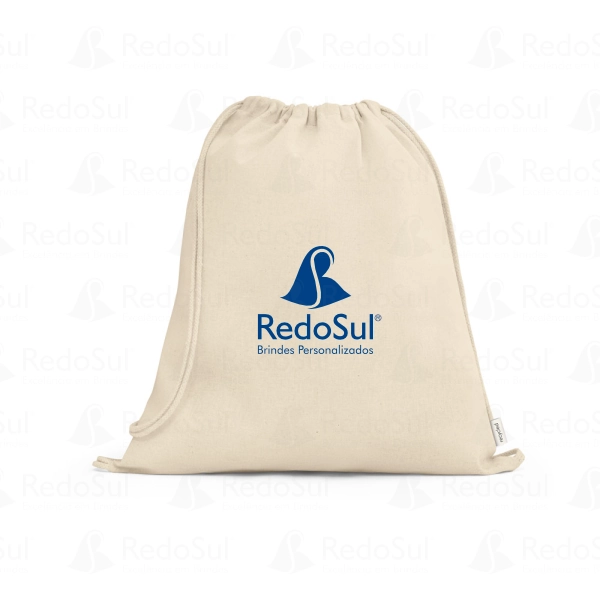 Sacola tipo mochila personalizado em algodão reciclado 180 gramas