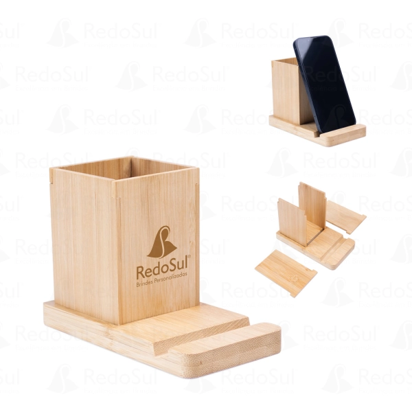 RD 93638-Conjunto com suporte para celular e copo personalizado em bambu