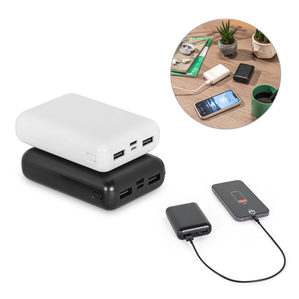 Bateria portátil personalizada em ABS reciclado e capacidade de 10 mil mAh