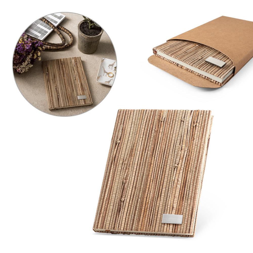 RD 53632-Caderno personalizado de palha natural tamanho15 x 21 cm